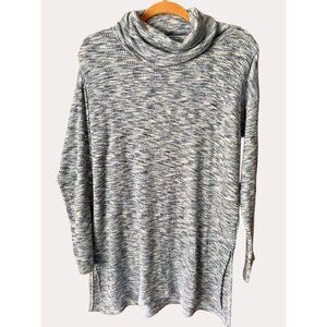Caffe’ Marrakesh Cowl Neck Ribbed Knit Sweater Blouse Tunic Marled Blue M ch